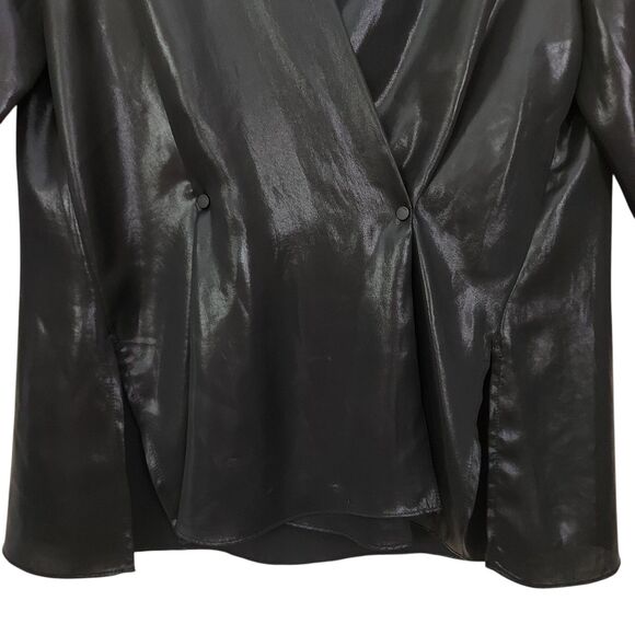 Rag & Bone Debbie Top Womens Medium Black Long Sleeve Front Slits V-Neck Chic - Picture 5 of 12